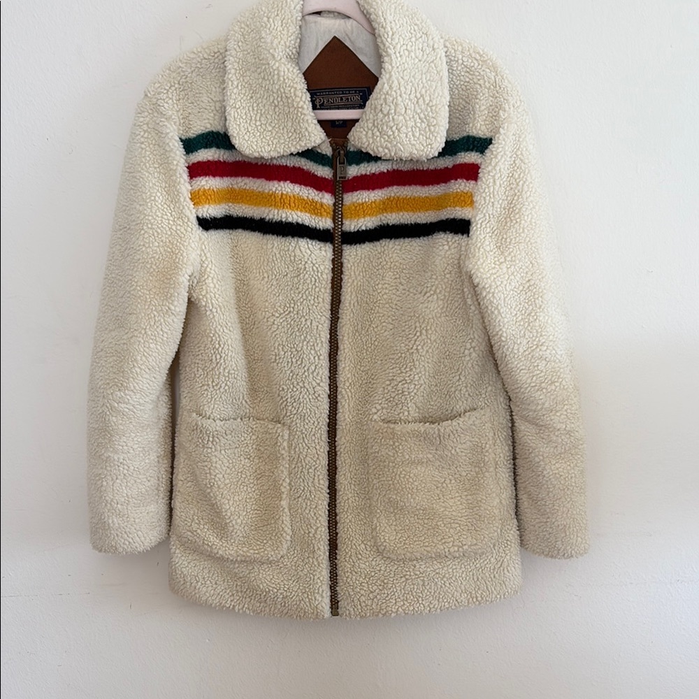 Pendleton Women's Cream Sherpa Jacket with Multicolor Stripes